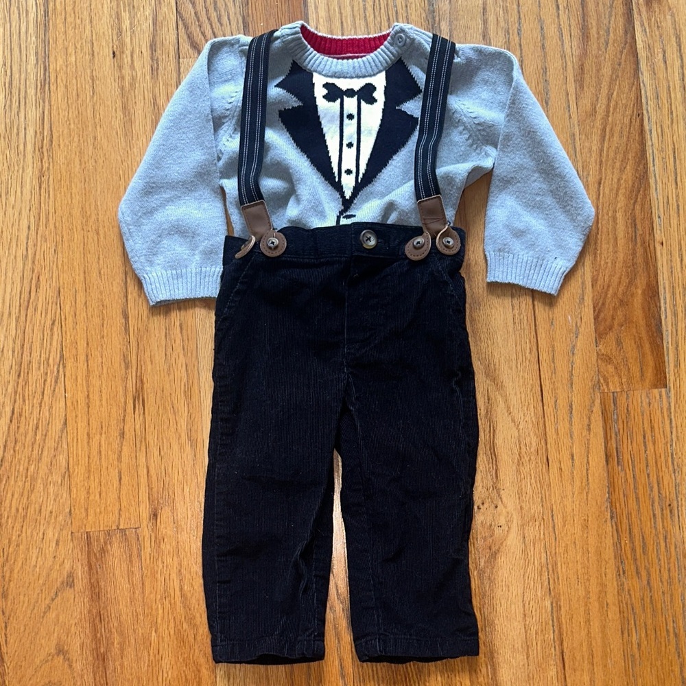 Children’s Place Bow Tie Sweater & Carter’s Corduroy Black Pants